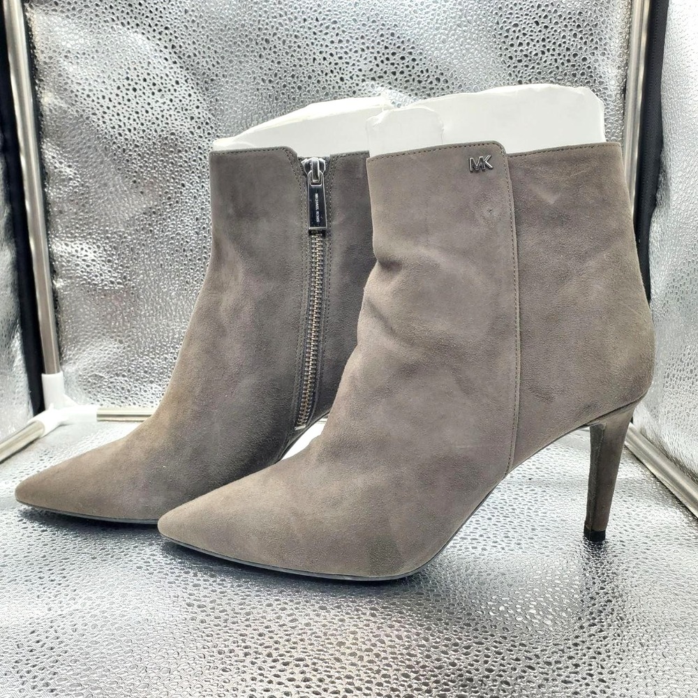 Michael Kors Suede Ankle Boots Womens 7M‎ Gray Pointed Toe High Heel Zip